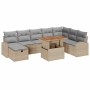 Conjunto de sofá de jardín con cojín 9 pcs Beige Poliratán en Sofás de exterior | Comprar online en Foru.es