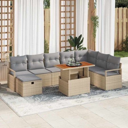 Conjunto de sofá de jardín con cojín 9 pcs Beige Poliratán en Sofás de exterior | Comprar online en Foru.es