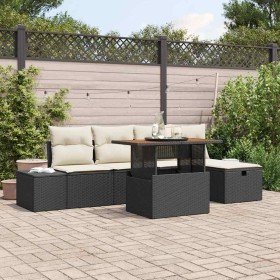 Conjunto de sofá de jardín con cojín 6 pcs Negro Poliratán en Sofás de exterior | Comprar online en Foru.es