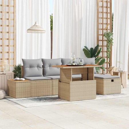 Conjunto de sofá de jardín con cojín 6 pcs Beige Poliratán en Sofás de exterior | Comprar online en Foru.es