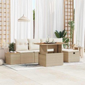 Conjunto de sofá de jardín con cojín 6 pcs Beige Poliratán en Sofás de exterior | Comprar online en Foru.es