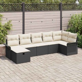 Conjunto de sofá de jardín con cojín 7 pcs Negro Poliratán en Sofás de exterior | Comprar online en Foru.es