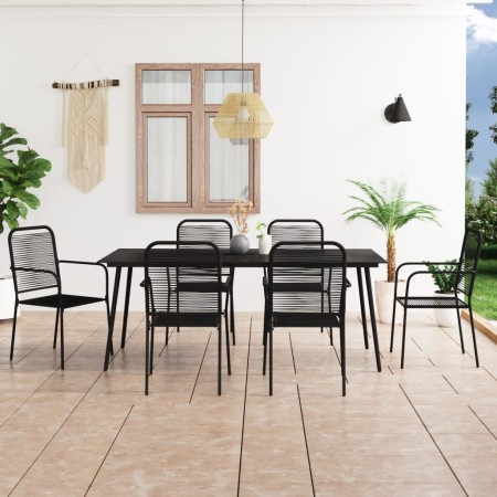 Set de comedor de jardín 7 pzas cuerda de algodón y acero negro en Conjuntos de jardín | Comprar online en Foru.es
