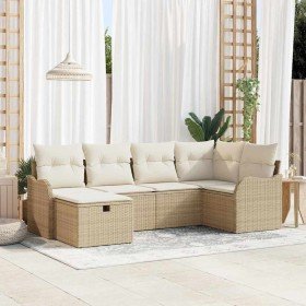 Conjunto de sofá de jardín con cojín 6 pcs Beige Poliratán en Sofás de exterior | Comprar online en Foru.es