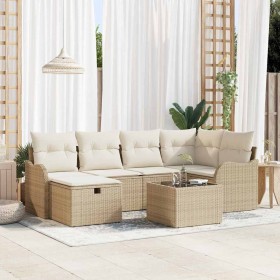 Conjunto de sofá de jardín con cojín 7 pcs Beige Poliratán en Sofás de exterior | Comprar online en Foru.es