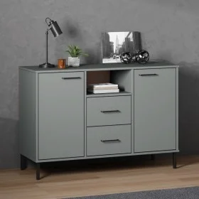 Aparador con patas metal OSLO madera maciza gris 113x40x77 cm de vidaXL, Aparadores - Ref: Foro24-351019, Precio: 116,33 €, D...