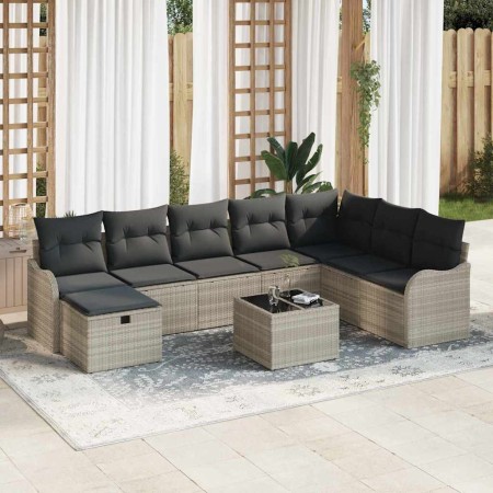 Conjunto de sofá de jardín con cojín 9 pcs Gris claro Poliratán en Sofás de exterior | Comprar online en Foru.es