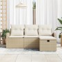 Conjunto de sofá de jardín con cojín 4 pcs Beige Poliratán en Sofás de exterior | Comprar online en Foru.es