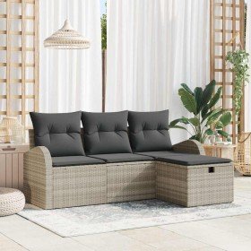 Conjunto de sofá de jardín con cojín 4 pcs Gris claro Poliratán en Sofás de exterior | Comprar online en Foru.es