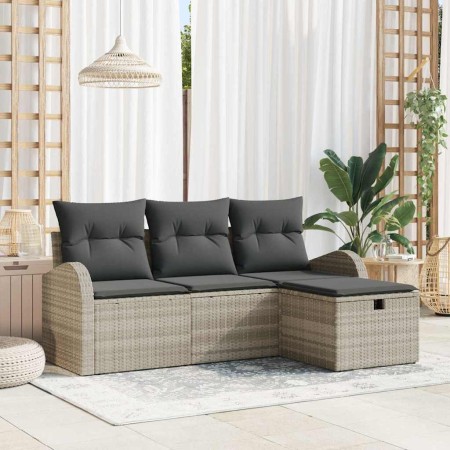 Conjunto de sofá de jardín con cojín 4 pcs Gris claro Poliratán en Sofás de exterior | Comprar online en Foru.es
