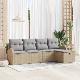 Conjunto de sofá de jardín con cojín 5 pcs Beige Poliratán en Sofás de exterior | Comprar online en Foru.es