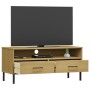 Mueble de TV con patas de metal OSLO madera maciza pino marrón de vidaXL, Muebles TV - Ref: Foro24-351024, Precio: 68,78 €, D...
