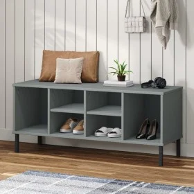 Zapatero con patas metal OSLO madera maciza gris 106x35x45 cm de vidaXL, Zapateros y organizadores de calzado - Ref: Foro24-3...