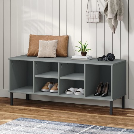 Zapatero con patas metal OSLO madera maciza gris 106x35x45 cm de vidaXL, Zapateros y organizadores de calzado - Ref: Foro24-3...