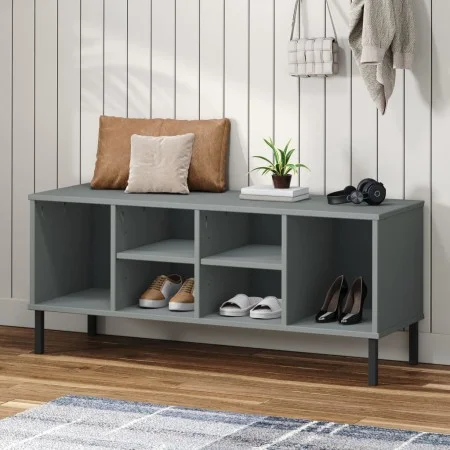 Zapatero con patas metal OSLO madera maciza gris 106x35x45 cm de vidaXL, Zapateros y organizadores de calzado - Ref: Foro24-3...