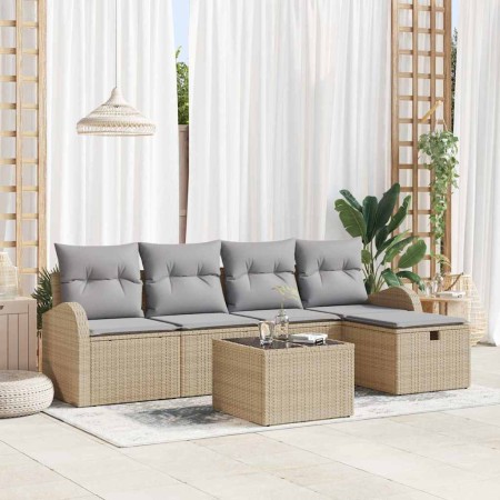 Conjunto de sofá de jardín con cojín 6 pcs Beige Poliratán en Sofás de exterior | Comprar online en Foru.es