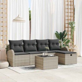 Conjunto de sofá de jardín con cojín 6 pcs Gris claro Poliratán en Sofás de exterior | Comprar online en Foru.es