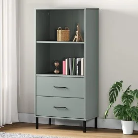 Librería con 2 cajones OSLO madera maciza gris 60x35x128,5 cm de vidaXL, Librerías y estanterías - Ref: Foro24-351010, Precio...