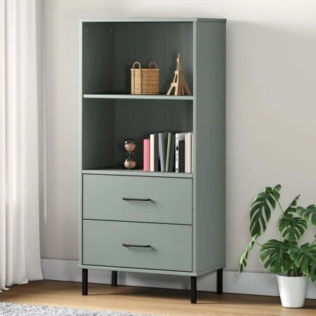 Librería con 2 cajones OSLO madera maciza gris 60x35x128,5 cm de vidaXL, Librerías y estanterías - Ref: Foro24-351010, Precio...