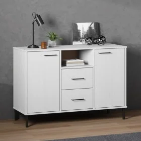 Sideboard with metal legs OSLO solid wood white 113x40x77 cm by vidaXL, Sideboards - Ref: Foro24-351020, Price: 110,65 €, Dis...