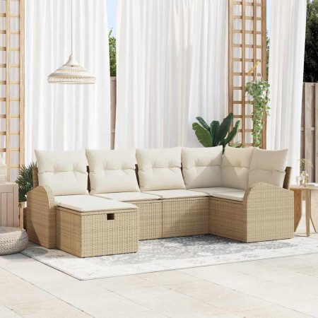 Conjunto de sofá de jardín con cojín 6 pcs Beige Poliratán en Sofás de exterior | Comprar online en Foru.es