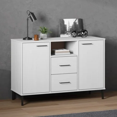 Sideboard with metal legs OSLO solid wood white 113x40x77 cm by vidaXL, Sideboards - Ref: Foro24-351020, Price: 110,65 €, Dis...
