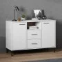 Sideboard with metal legs OSLO solid wood white 113x40x77 cm by vidaXL, Sideboards - Ref: Foro24-351020, Price: 110,65 €, Dis...