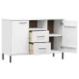Sideboard with metal legs OSLO solid wood white 113x40x77 cm by vidaXL, Sideboards - Ref: Foro24-351020, Price: 110,65 €, Dis...