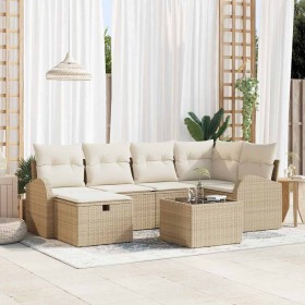 Conjunto de sofá de jardín con cojín 7 pcs Beige Poliratán en Sofás de exterior | Comprar online en Foru.es