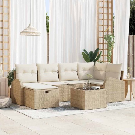 Conjunto de sofá de jardín con cojín 7 pcs Beige Poliratán en Sofás de exterior | Comprar online en Foru.es