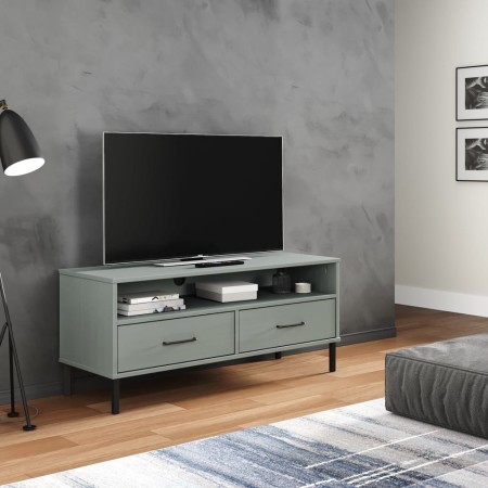 Mueble de TV con patas de metal OSLO madera maciza pino gris de vidaXL, Muebles TV - Ref: Foro24-351025, Precio: 71,95 €, Des...