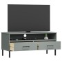 Mueble de TV con patas de metal OSLO madera maciza pino gris de vidaXL, Muebles TV - Ref: Foro24-351025, Precio: 71,95 €, Des...