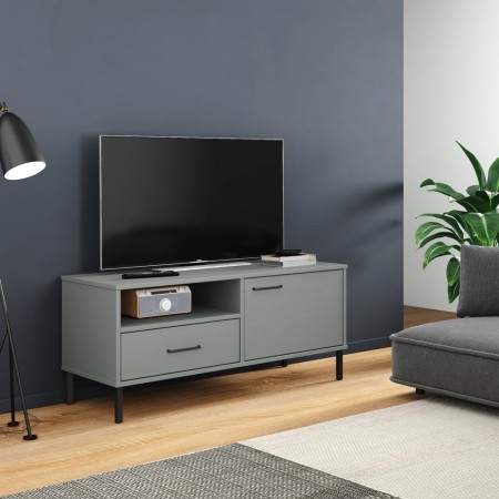 Mueble de TV con patas de metal OSLO madera maciza pino gris de vidaXL, Muebles TV - Ref: Foro24-351022, Precio: 67,77 €, Des...