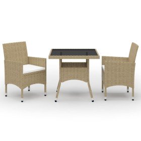 Muebles de jardín 3 piezas ratán sintético y vidrio beige en Conjuntos de jardín | Comprar online en Foru.es