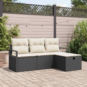 Conjunto de sofá de jardín con cojín 4 pcs Negro Poliratán en Sofás de exterior | Comprar online en Foru.es