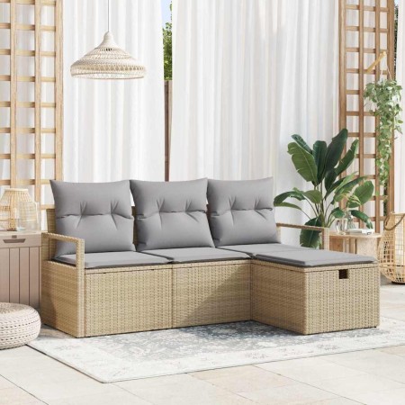 Conjunto de sofá de jardín con cojín 4 pcs Beige Poliratán en Sofás de exterior | Comprar online en Foru.es