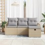 Conjunto de sofá de jardín con cojín 4 pcs Beige Poliratán en Sofás de exterior | Comprar online en Foru.es