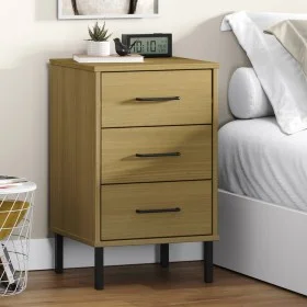 Bedside table with metal legs and solid pine wood in brown color OSLO by vidaXL, Nightstands - Ref: Foro24-350976, Price: 58,...