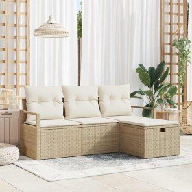 Conjunto de sofá de jardín con cojín 4 pcs Beige Poliratán en Sofás de exterior | Comprar online en Foru.es