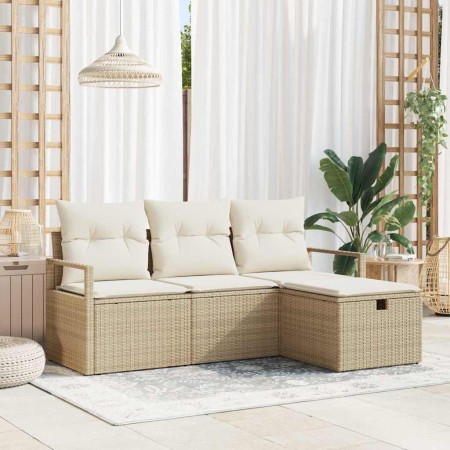 Conjunto de sofá de jardín con cojín 4 pcs Beige Poliratán en Sofás de exterior | Comprar online en Foru.es