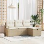 Conjunto de sofá de jardín con cojín 4 pcs Beige Poliratán en Sofás de exterior | Comprar online en Foru.es