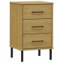 Mesita de noche patas de metal madera maciza pino marrón OSLO de vidaXL, Mesitas de noche - Ref: Foro24-350976, Precio: 59,63...