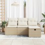 Conjunto de sofá de jardín con cojín 4 pcs Beige Poliratán en Sofás de exterior | Comprar online en Foru.es