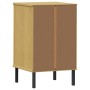 Mesita de noche patas de metal madera maciza pino marrón OSLO de vidaXL, Mesitas de noche - Ref: Foro24-350976, Precio: 59,63...