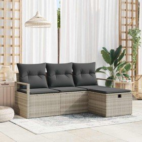 Conjunto de sofá de jardín con cojín 4 pcs Gris claro Poliratán en Sofás de exterior | Comprar online en Foru.es