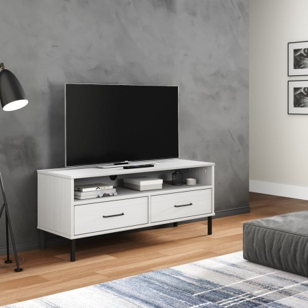 Mueble de TV con patas de metal OSLO madera maciza pino blanco de vidaXL, Muebles TV - Ref: Foro24-351026, Precio: 72,27 €, D...