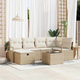 Conjunto de sofá de jardín con cojín 7 pcs Beige Poliratán en Sofás de exterior | Comprar online en Foru.es
