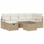 Conjunto de sofá de jardín con cojín 7 pcs Beige Poliratán en Sofás de exterior | Comprar online en Foru.es
