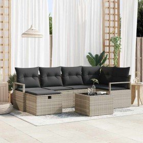 Conjunto de sofá de jardín con cojín 7 pcs Gris claro Poliratán en Sofás de exterior | Comprar online en Foru.es