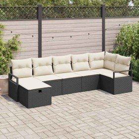 Conjunto de sofá de jardín con cojín 7 pcs Negro Poliratán en Sofás de exterior | Comprar online en Foru.es